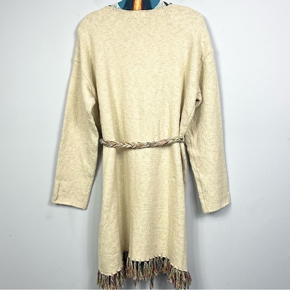 NWT Faherty Crow Stripes Duster Cardigan Braided Belt Border Stripe Ivory M / L - Picture 6 of 16